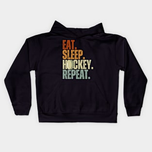 Eat Sleep Hockey Repeat Kids Adult Ice Hockey Retro Vintage Kids Hoodie